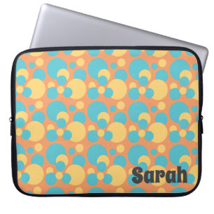 Monogram Retro Blue och Gult Polka Dot Mönster Laptop Fodral