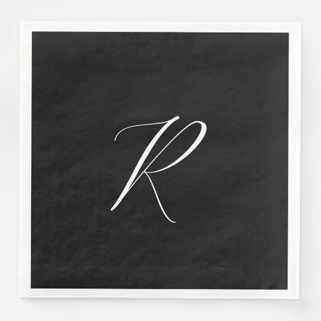 Monogram Retro Bokstav Svart Vitt Initial Bröllop Pappersservett (Framsida)
