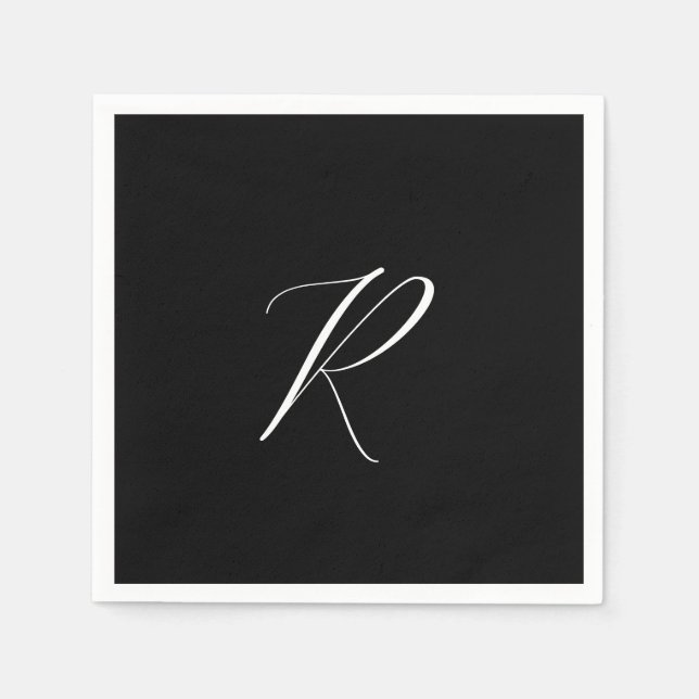 Monogram Retro Bokstav Svart Vitt Initial Bröllop Pappersservett (Framsidan)