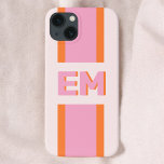 Monogram Retro Bold Pink oran<br><div class="desc">Add a touch of personal flair to your everyday essentials with this custom iPhone case, designed to make a statement. Your monogram takes center stage, crafted in a bold sans serif font and highlighted with a sophisticated drop shadow effect, bringing depth and dimension to your initials. The retro color palette,...</div>