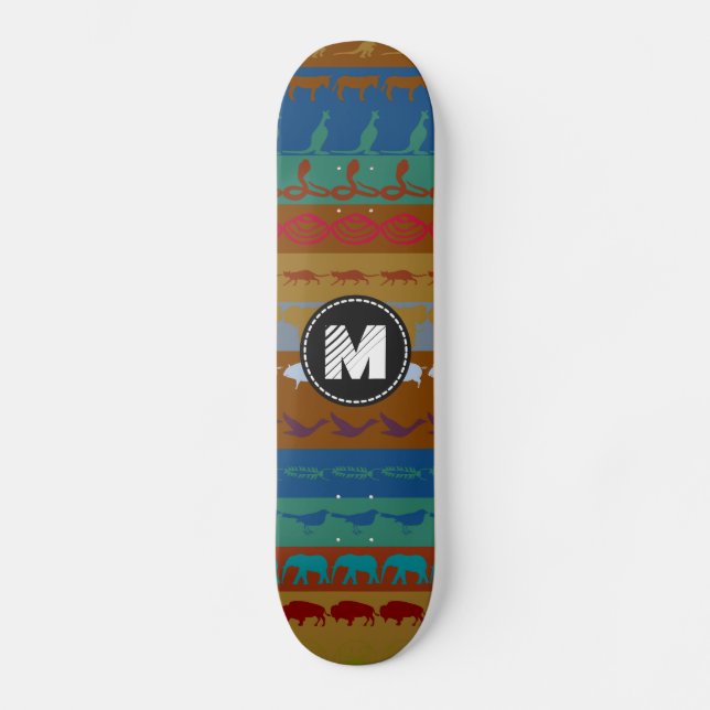 Monogram Retro Färgglada Djur Mönster #6 Old School Skateboard Bräda 21,6 Cm (Framsida)