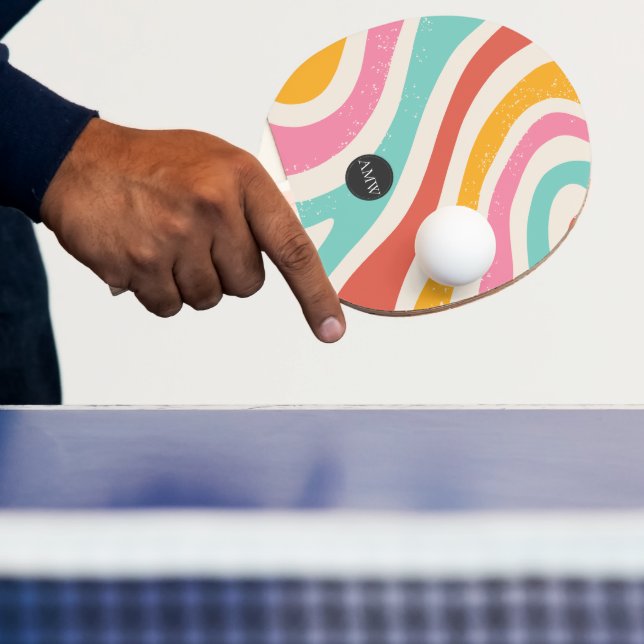 Monogram Retro Färgglada Vågor Ränder Pingisracket (Insitu)