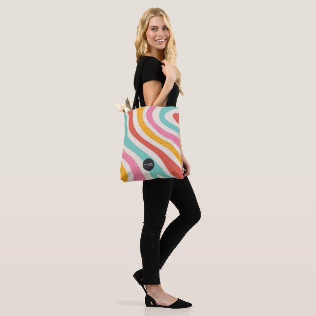 Monogram Retro Färgglada Vågor Ränder Tygkasse (På modell)