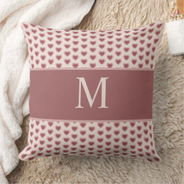 Monogram Retro Hearts Pink Burgundy Kudde