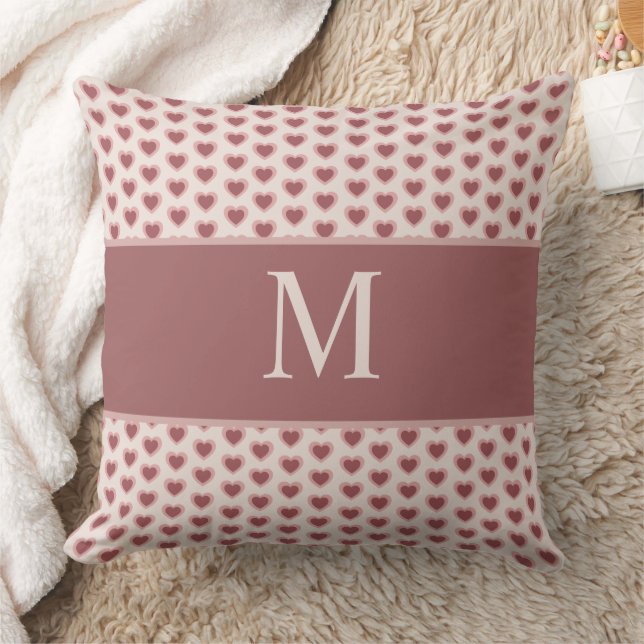 Monogram Retro Hearts Pink Burgundy Kudde (Filt)