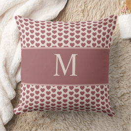 Monogram Retro Hearts Pink Burgundy Kudde