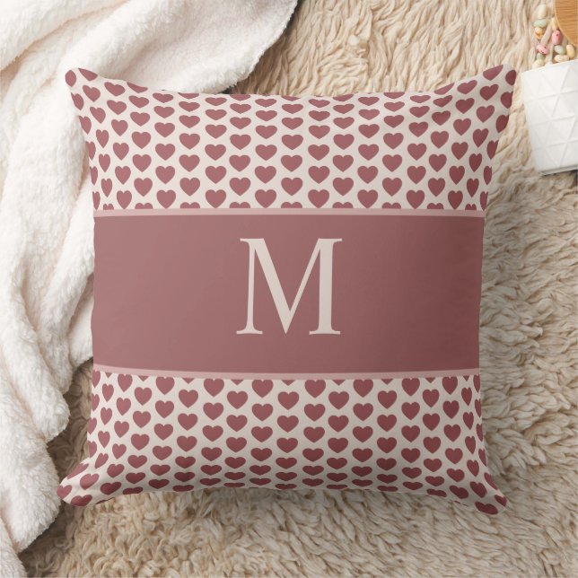 Monogram Retro Hearts Pink Burgundy Kudde (Filt)