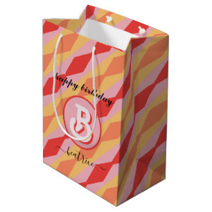 Monogram Retro Hippie 70:s Rosa Geometric Pastel