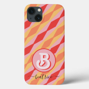 Monogram Retro Hippie 70-tal Rosa Geometrisk Paste