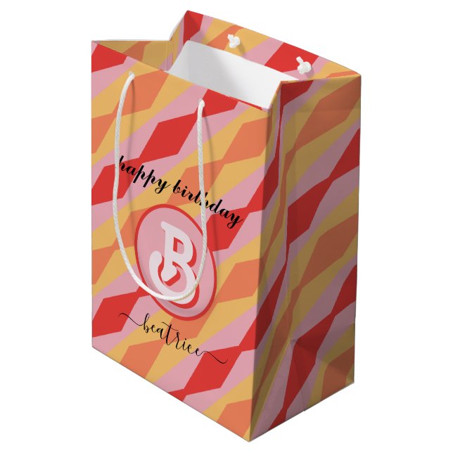 Monogram Retro Hippie 70-tal Rosa Geometrisk Paste (Baksidan Vinklad)