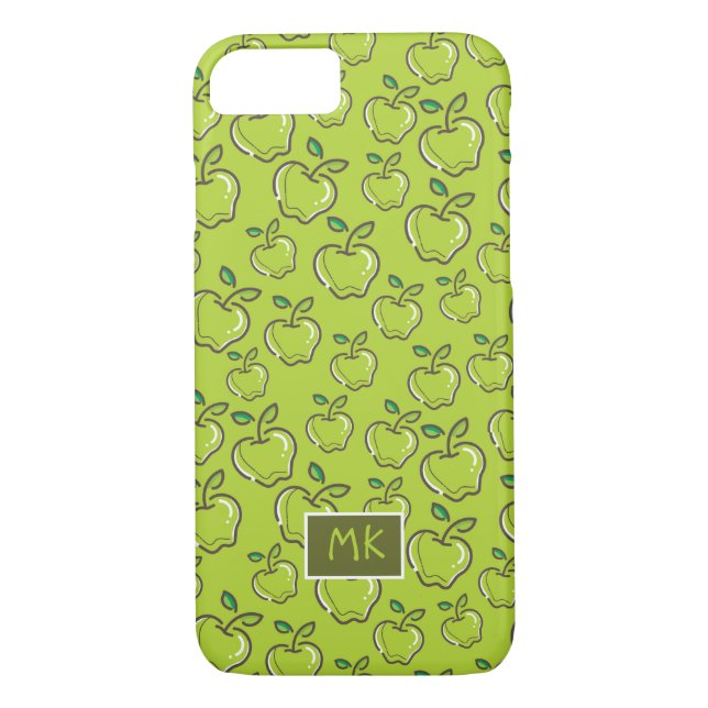 Monogram Retro Little Grönt Apples Fruit Case-Mate iPhone Skal (Baksida)