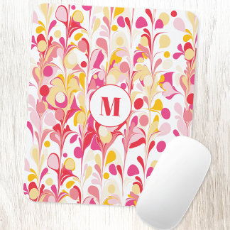 Monogram Retro Marmor Abstrakt Mönster Rosa Musmatta