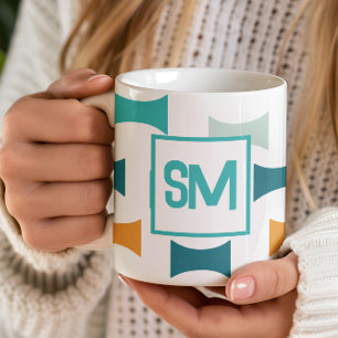 Monogram Retro Mid Century Geometric Mönster Kaffemugg