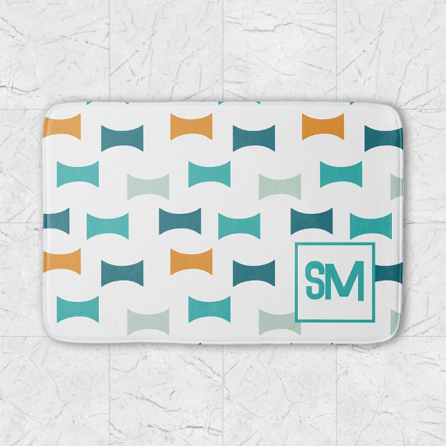 Monogram Retro Mid Century Geometriskt Mönster Badrumsmatta (Skapare uppladdad)