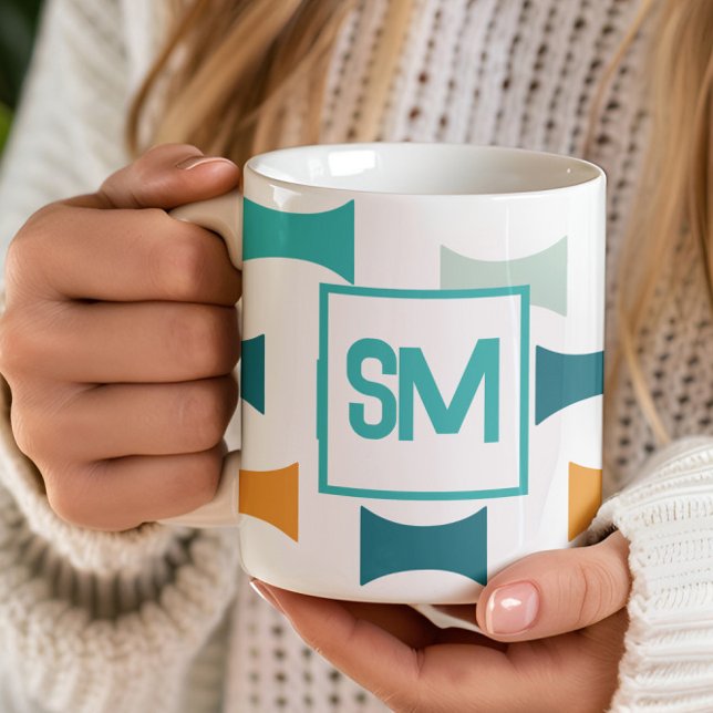 Monogram Retro Mid Century Geometriskt Mönster Kaffemugg (Skapare uppladdad)
