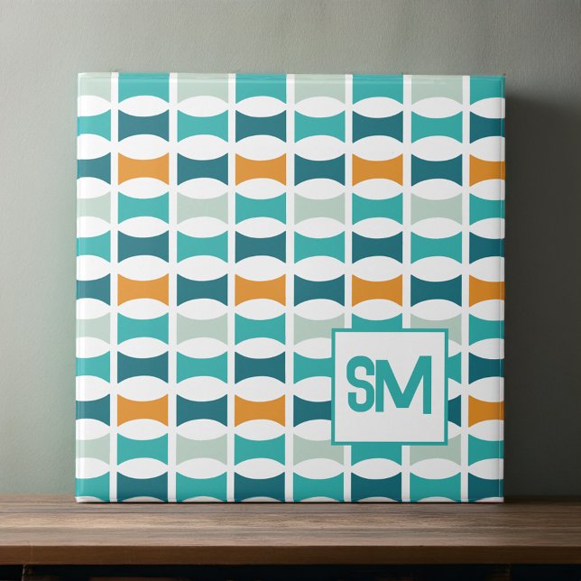 Monogram Retro Mid Century Geometriskt Mönster Kakelplatta (Skapare uppladdad)