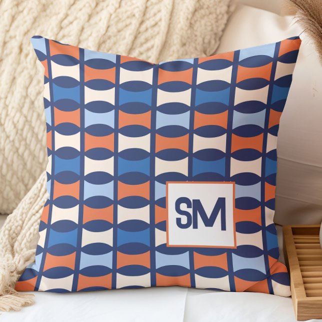 Monogram Retro Mid Century Geometriskt Mönster Kudde (Skapare uppladdad)
