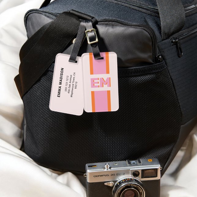 Monogram Retro Pink Orange Bagagebricka (Skapare uppladdad)