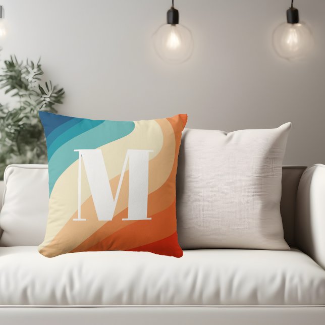 Monogram Retro Rainbow Blue-Orange Kudde (Skapare uppladdad)