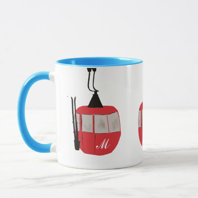 Monogram Retro Red Ski Gondola Hiss Personlig Mugg (Vänster)
