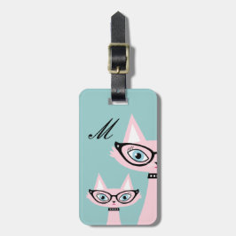 Monogram Retro Rosa Cat Luggage Tag Bagagebricka