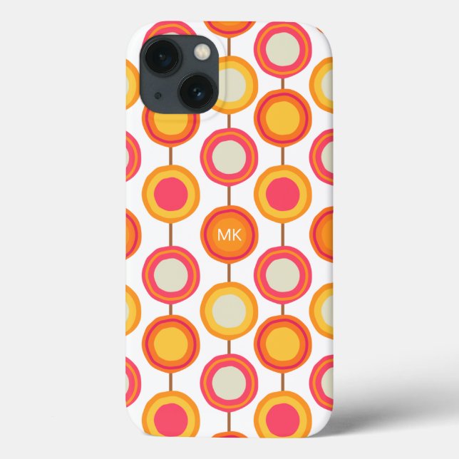 Monogram Retro Rosa Orange Chic Tjejaktigt Mönster (Baksida)