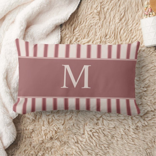 Monogram Retro Stripes Pink Burgundy Lumbarkudde (Filt)