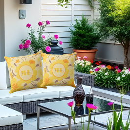 Monogram Retro Sunshine Blommigt-Gula blommor Kudde