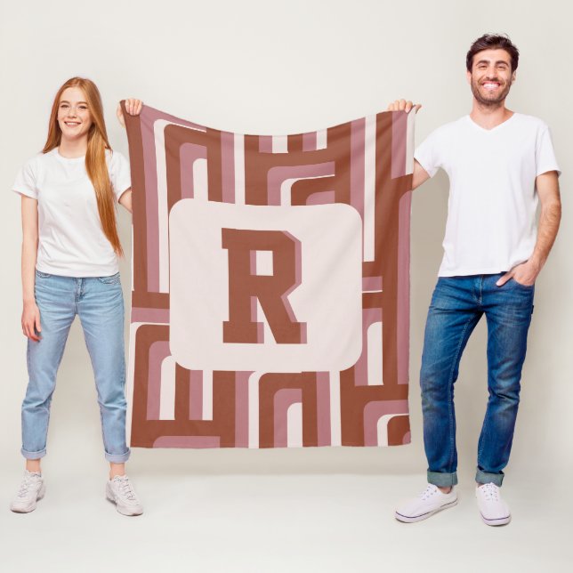 Monogram Retro Terracotta Geometric Mönster Fleecefilt (På plats)