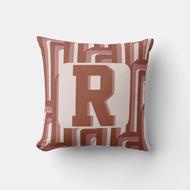 Monogram Retro Terracotta Geometric Mönster Kudde (Framsida)