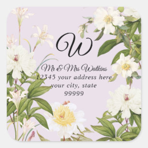 Monogram Retur Etikett Lavendel Ros Peony Blommig