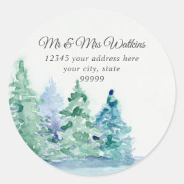 Monogram Returadress Bergsjön och Tallar Runt Klistermärke