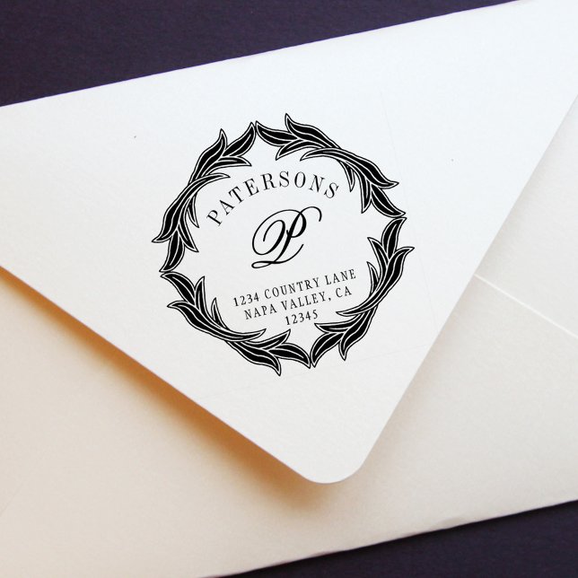 Monogram Returadress för botaniskt andedräkt Självfärgande Stämpel (Skapare uppladdad)