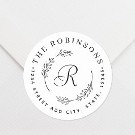 Monogram Returadress för rustiska botaniska utandn Runt Klistermärke