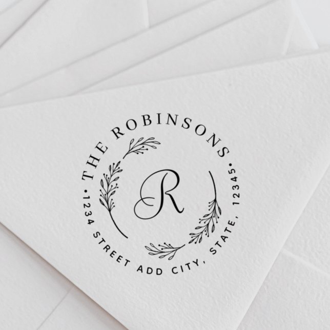 Monogram Returadress för rustiska botaniska utandn Självfärgande Stämpel (Skapare uppladdad)