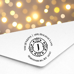 Monogram Returadress jul Rubber Frimärke Stämpel