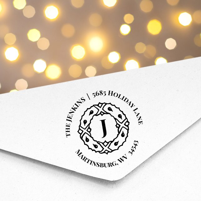 Monogram Returadress jul Rubber Frimärke Stämpel (Skapare uppladdad)