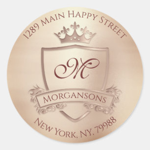 Monogram Returadress Krona Royal Ro Runt Klistermärke