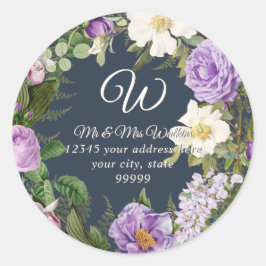 Monogram Returadress Lavendel Peony Blommig Runt Klistermärke