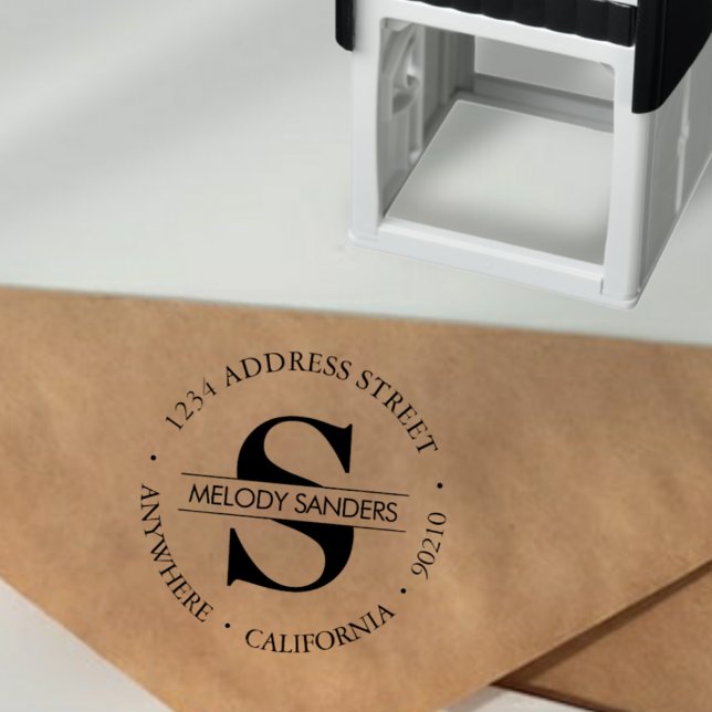 Monogram Returadress Self-Inking Rubber Frimärke Självfärgande Stämpel (Skapare uppladdad)