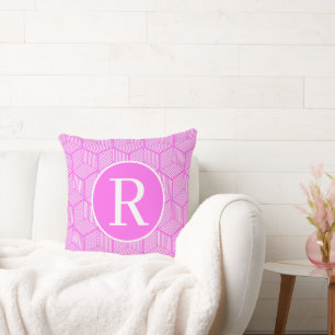 Monogram RF Classic Serif Rosa Stripe Cubes Kudde