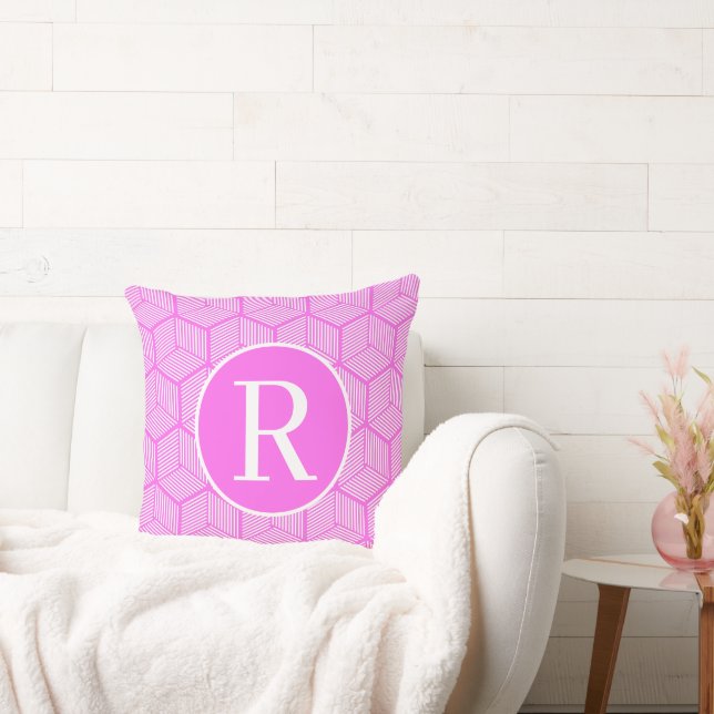 Monogram RF Classic Serif Rosa Stripe Cubes Kudde (Soffa)