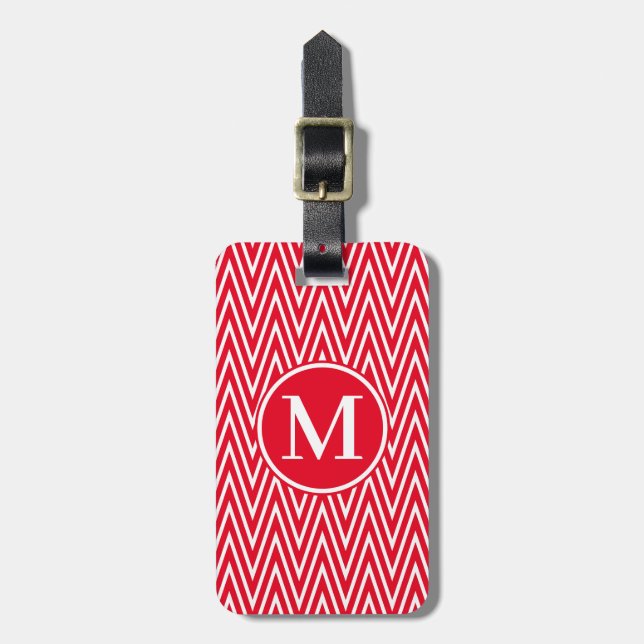 Monogram RF Red Steep Chevron Bagagebricka (Vertikal Framsida)