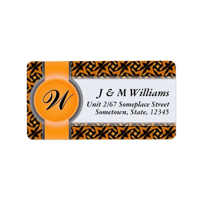 Monogram Ribbon Earthy Tribal Batik Adressetikette Adressetikett (Framsidan)