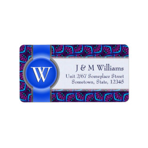 Monogram Ribbon Funky Blue Rosa Adressetiketter