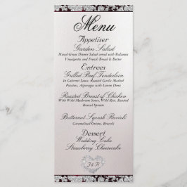 Monogram, Ribbon & Glitter - Burgundy Bröllop Meny
