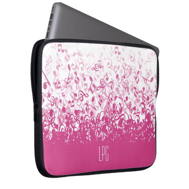 Monogram Rining Musik noter Fuchsia Rosa Laptop Sleeve (Framsidan Höger)