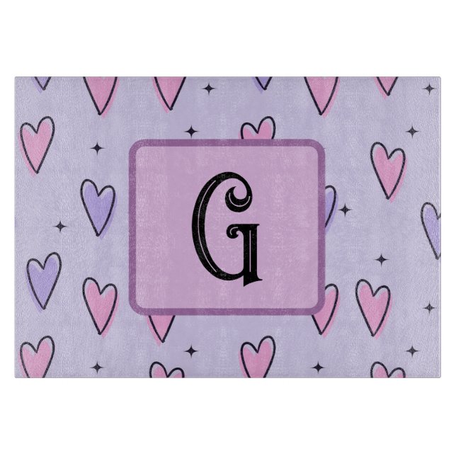 Monogram-ritning av små fantasifulla hjärtan rosa (Framsidan)