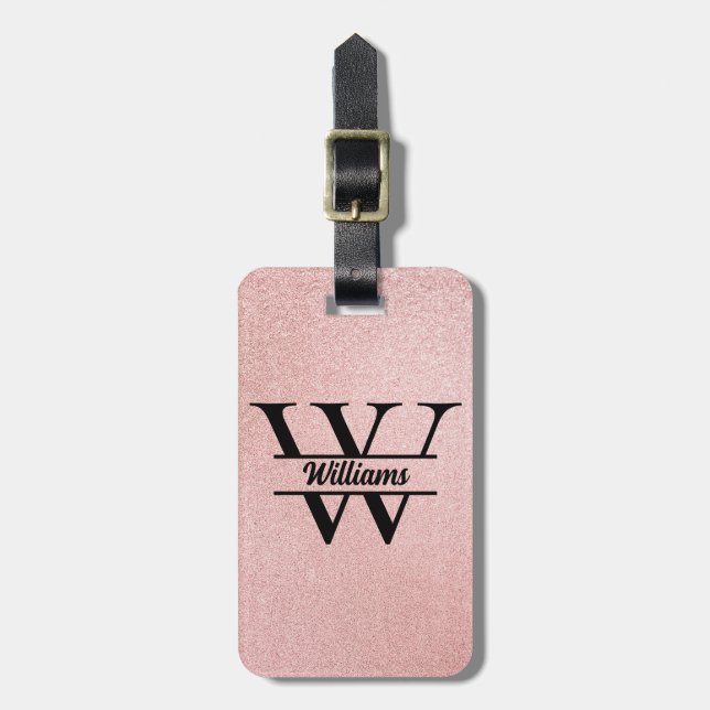 Monogram ro Glitter | Girly Modern Gnistra Bagagebricka (Vertikal Framsida)