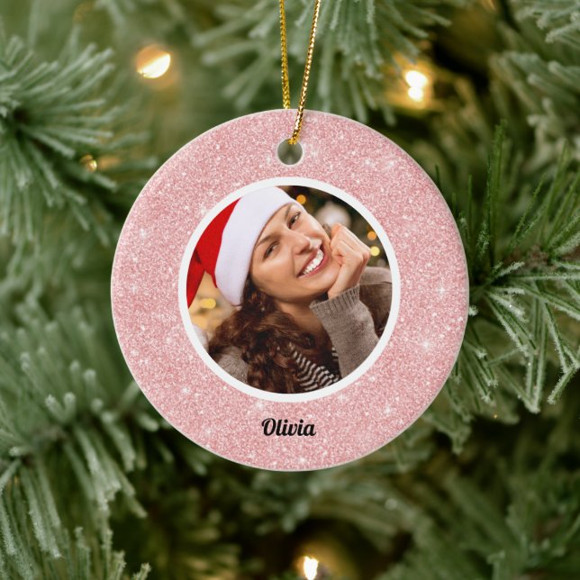 Monogram ro Glitter | Girly Modern PHOTO Julgransprydnad Keramik (Träd)